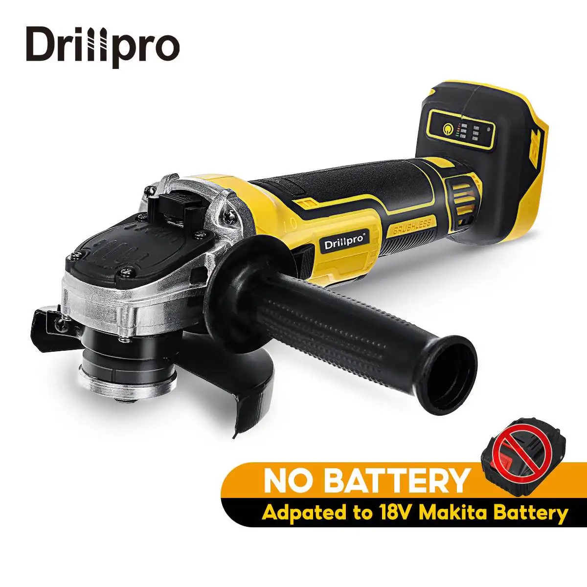 

Drillpro 125/100mm Brushless Cordless Angle Grinder Variable Speed Electric Grinding Machine Power Tool for Makita 18V Battery