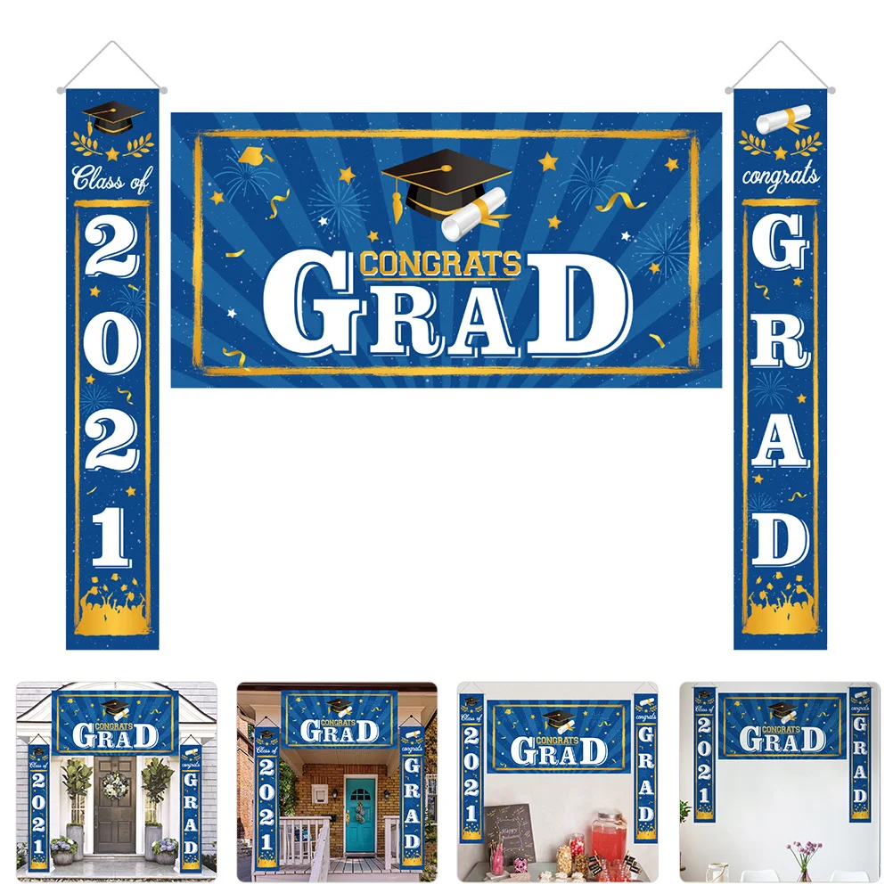 

1 Set 2021 Grad Door Curtain Students Graduation Sign Graduation Porch Sign Graduation Streamer Graduation Couplet