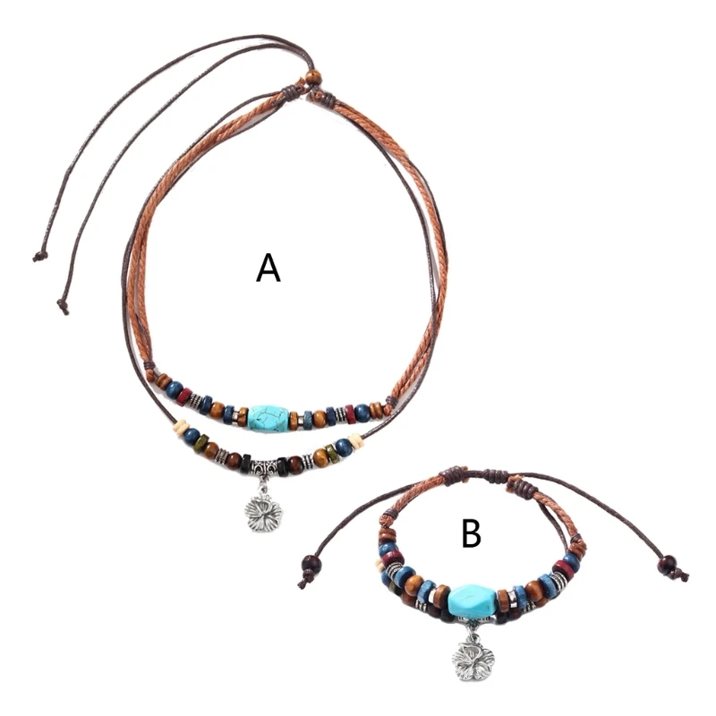

Metal Flower Pendant Necklaces Vintage Turquoise Bead Necklace Statement Jewelry