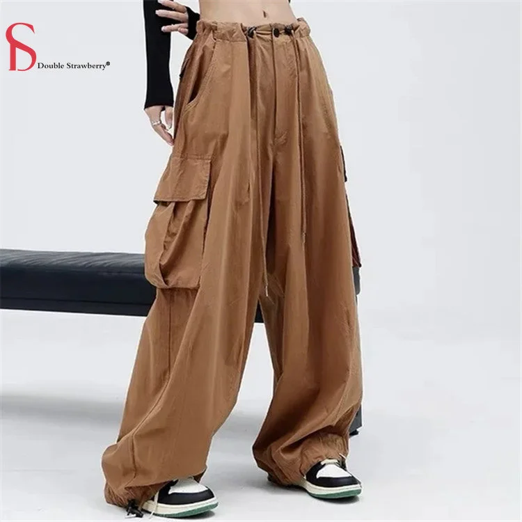and Autumn Summer Women's Cotton Retro Overalls Ins Street Shooting High Waist Lace Loose Large Pockets Two Wear Casual Pants