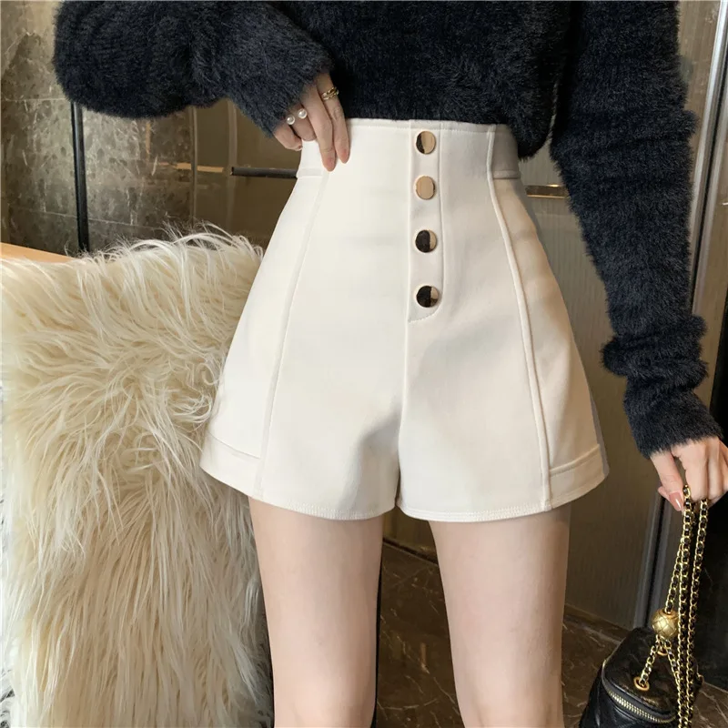 Women's Wide Leg Pants Black Shorts High Waisted Single Breasted A-line Shorts Casual Pants Elegant Temperament Shorts For Women