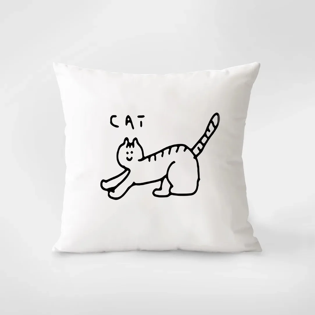 Черно-белая наволочка с животными и линиями украшение интерьера наволочки для