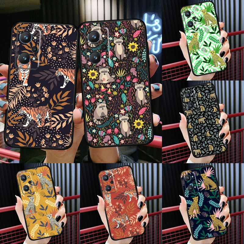 

Tigers Leopards tropical leaves For OnePlus 10 Pro 9 Pro 9R Nord2 Case For Realme 8 9 Pro 8i 9i GT Neo 2 3 GT Master Cover