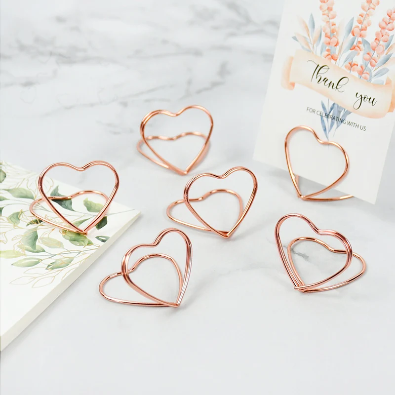 

30pcs Double Heart Shape Metal Memo Holder Table Placecard Holder Photo Clip Card Stand Wedding Banquet Heart Message Holder