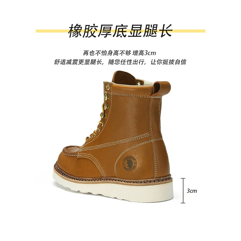 ROCKROOSTER Men's Martins Boots American Retro Tooling Boots Top Layer Cowhide Short Boots Goodyear Thick Bottom Motorcycle Boot