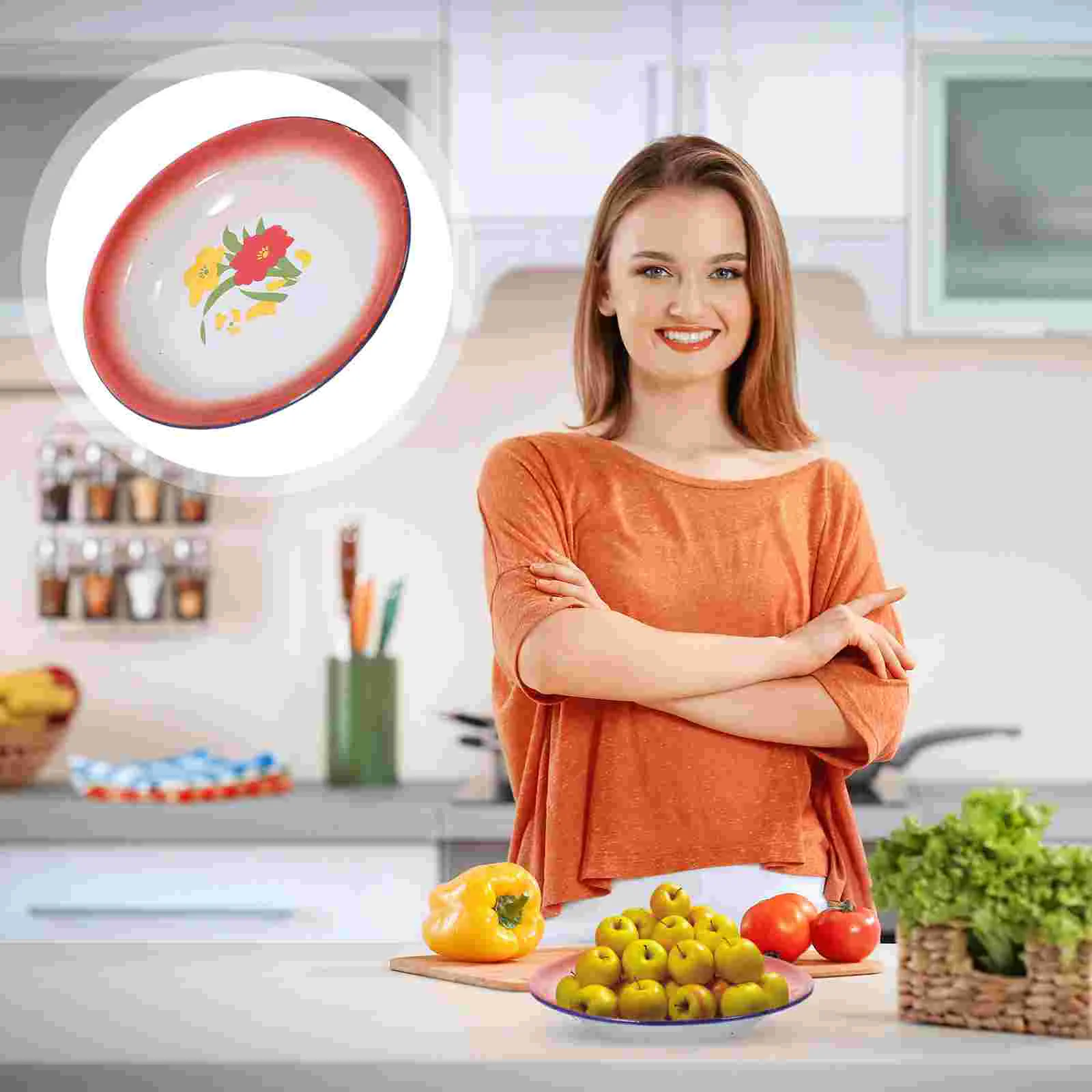 

Plates Plate Enamel Bowl Enamelware Serving Dinner Camping Vintage Dish Dishes Tray Dessert Snackfruit Set Salad Red Bowls