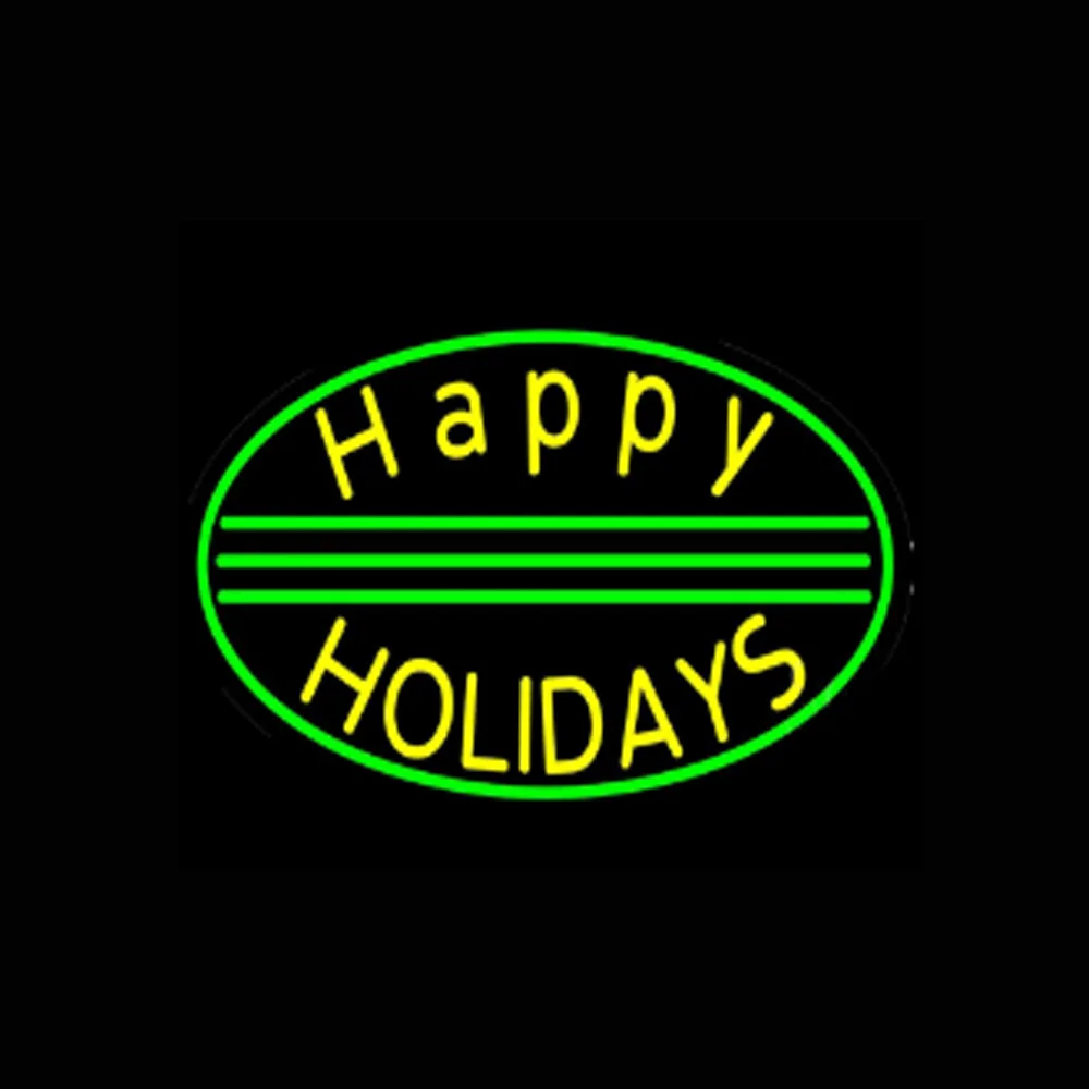 

Happy Holidays Custom Handmade Real Glass Tube Motel Bar Store KTV Party Home Decoration Display Gift Neon Sign Light 17"X14"