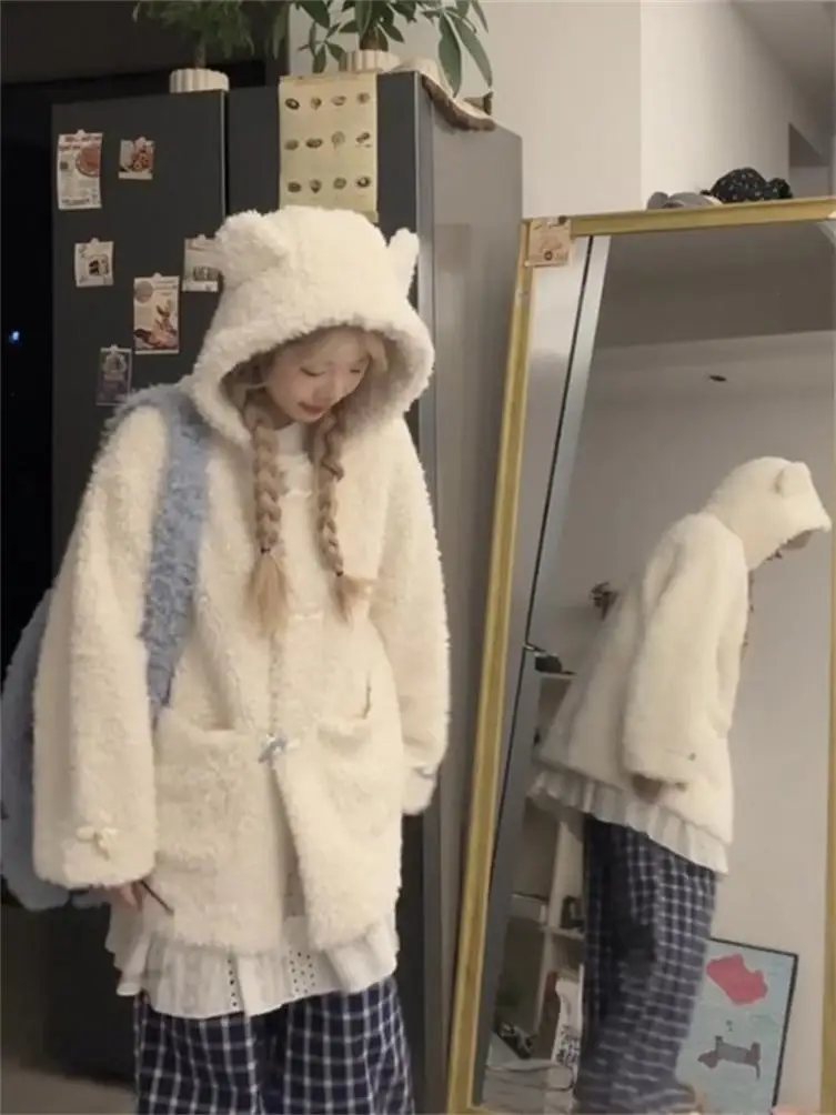 Корейская серия дизайнерский капюшон из овечьей шерсти женское пальто 2024 зимнее