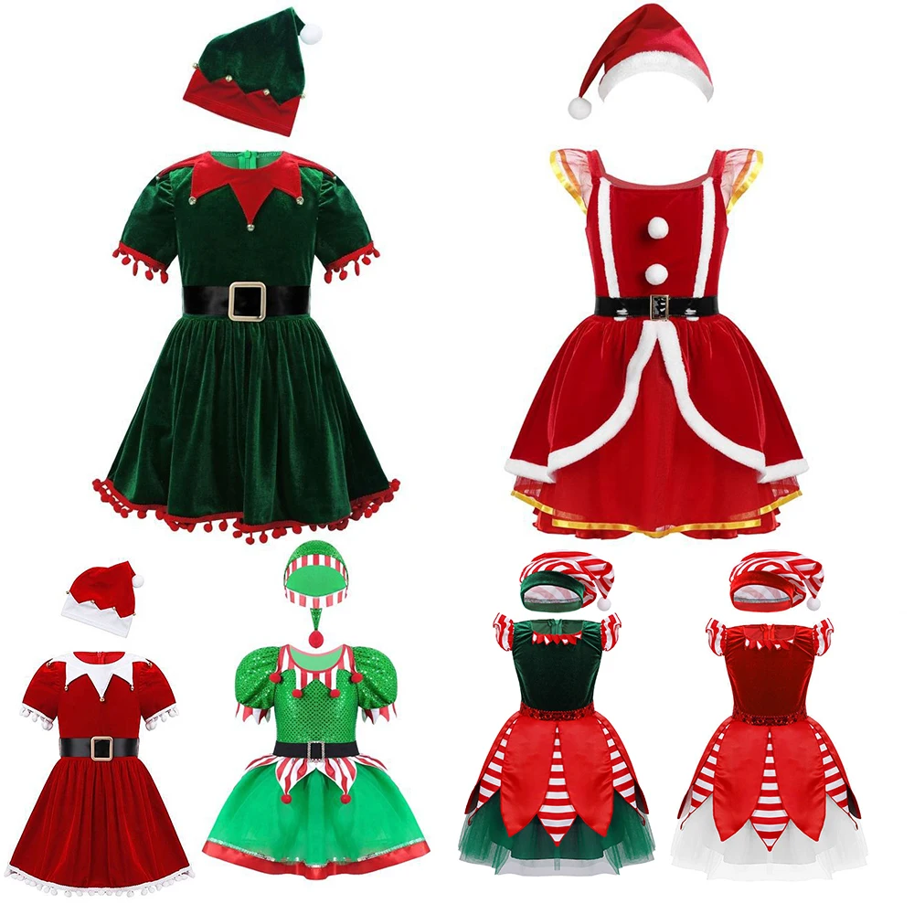 

2023 Счастливого Рождества костюм платье для детей девочки лось Санта-Клаус Косплей необычный карнавал вечерние Ночная детская одежда новый год