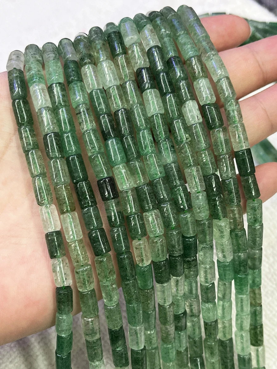 

Natural Green Strawberry Cylindrical Stone Section Beads Faceted Loose Spacer For Jewelry Making DIY Necklace Bracelet 15''5X7