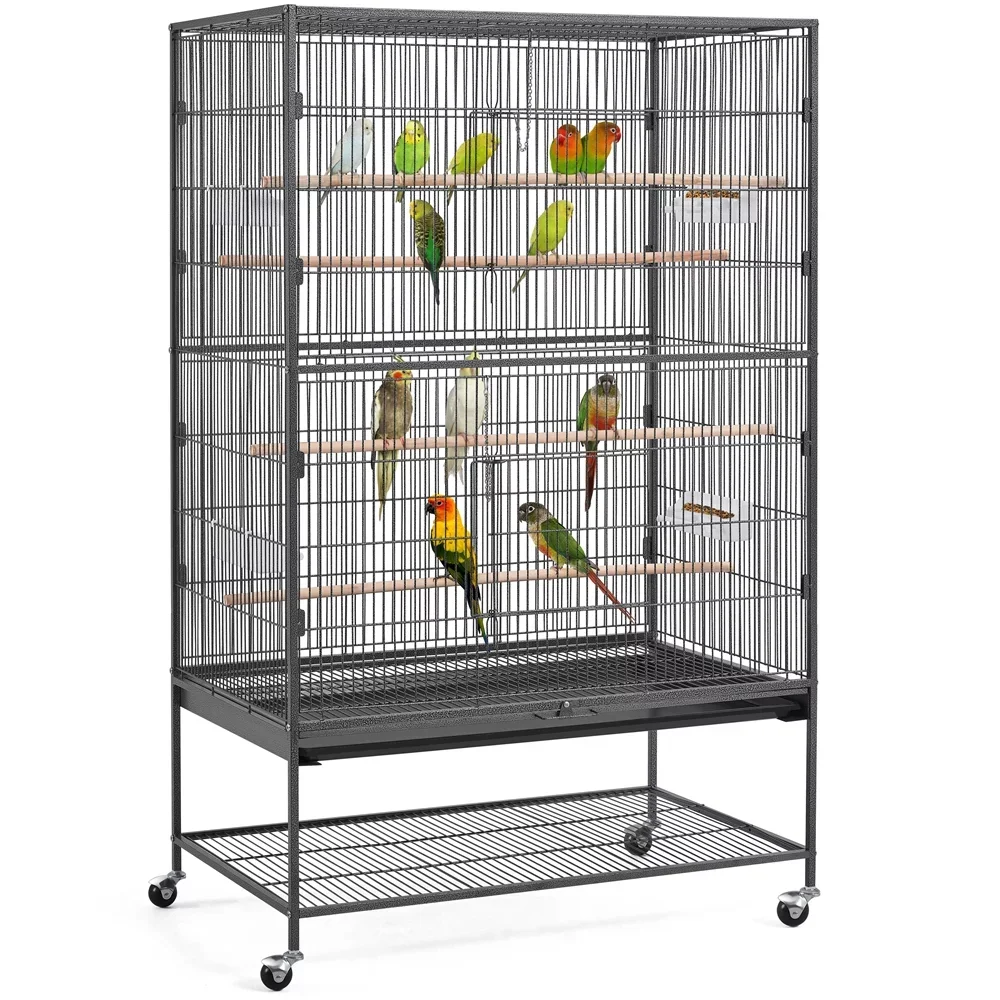 

SMILE MART 60.5″H Extra-Large Wrought Iron Parrot Cage with Stand for Small/Medium-Sized Birds, Black parrot cage