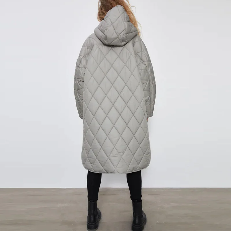Women's Overcoat Hooded Long Jackets Winter Geometry With Hooded Outwear Warm Coat Female Streetwear Oversize Coat Woman Jacket enlarge