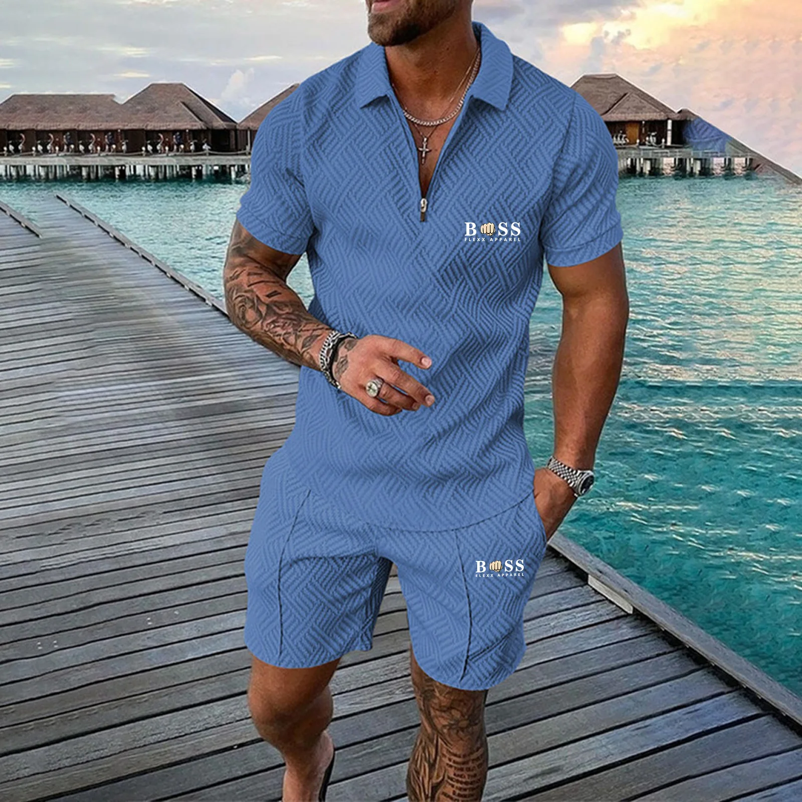 2023 Men Summer Brand Tracksuit Fashion Turn Down Collar Zipper Polo Shirt+Shorts Sports Jogging Suit Casual Stylish Sweatersuit