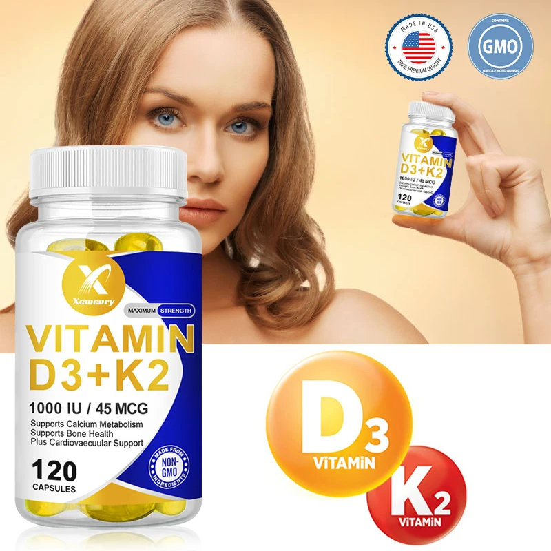 

Organic Vitamin D3K2 Capsules Enhance Calcium Absorption Bone & Joint Health Boost Immunity Support Heart Health