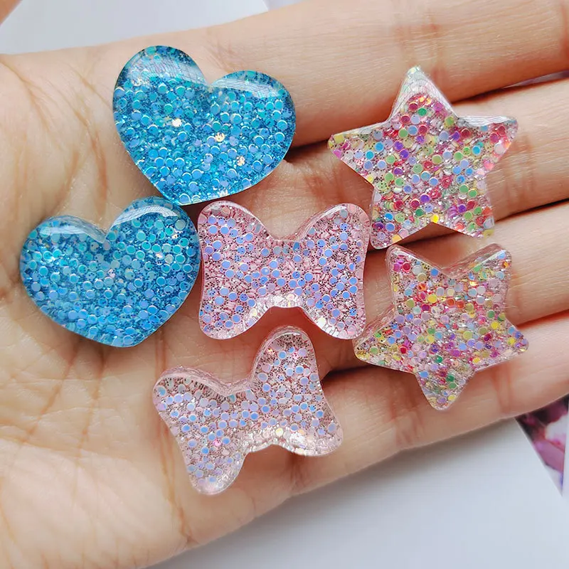 

Glitter Star Heart Bowknot Flatback Resin Cabochon Scrapbook Craft DIY Jewelry Making Earrings Children's Hair Accessories