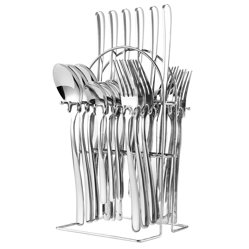 Nordic Cutlery 24Pcs Rack Set Stainless Steel Cutlery Set With Rack Knife Fork Spoon Tea Spoon Cutleries