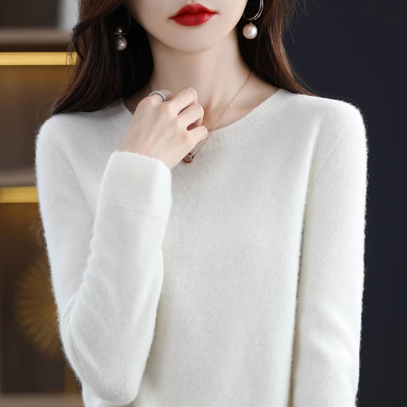 

Женский короткий кашемировый свитер с круглым вырезом, с длинным рукавом