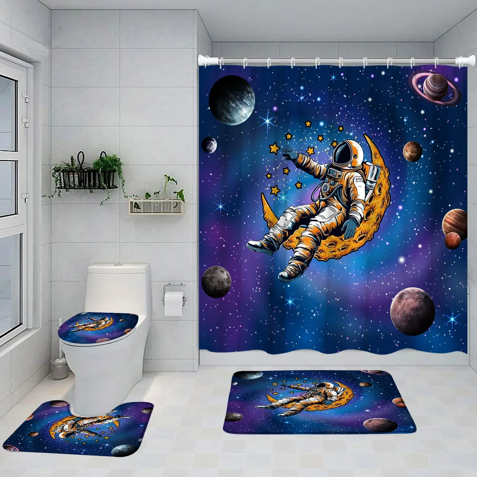 4 шт. Детские занавески для ванной с рисунком астронавта
