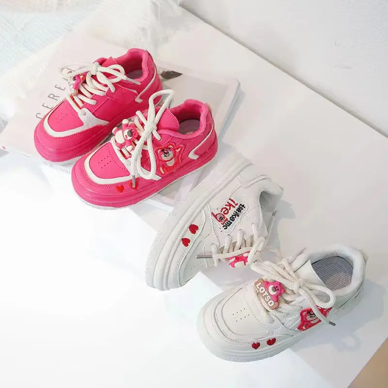 Girls' Casual Sports Shoes 2023 Spring and Autumn New Strawberry Bear Small White Shoes Cute Anti-Slip Light Low-Top Board Shoes
