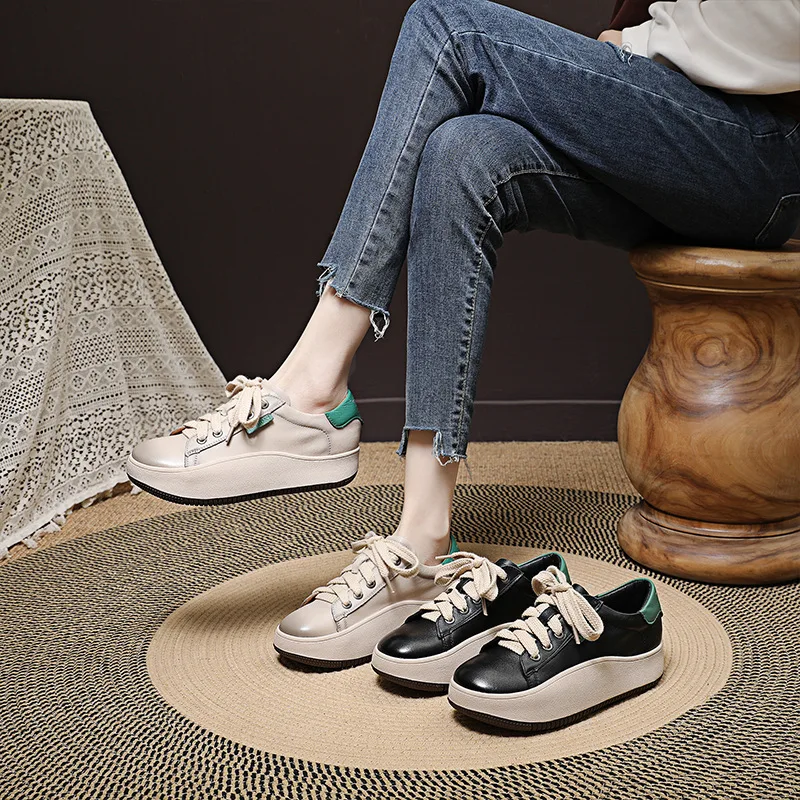 

Matsuke sole women's shoes 2023 spring casual shoes women's leather versatile retro board shoes thick sole small white shoes