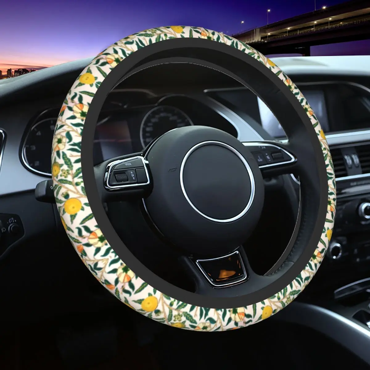 

William Morris Pattern Fruits Steering Wheel Covers Textile Pattern Anti-Slip Steering Wheel Protector for Sedan Car Accessories