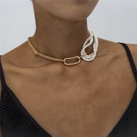bohemian imitation pearl choker necklace ladies elegant neck collar beach dancer fashion clavicle chain for women wedding gift