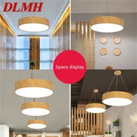 dlmh nordic pendant light wood grain round chandelier hanging lamp modern led fixtures for home