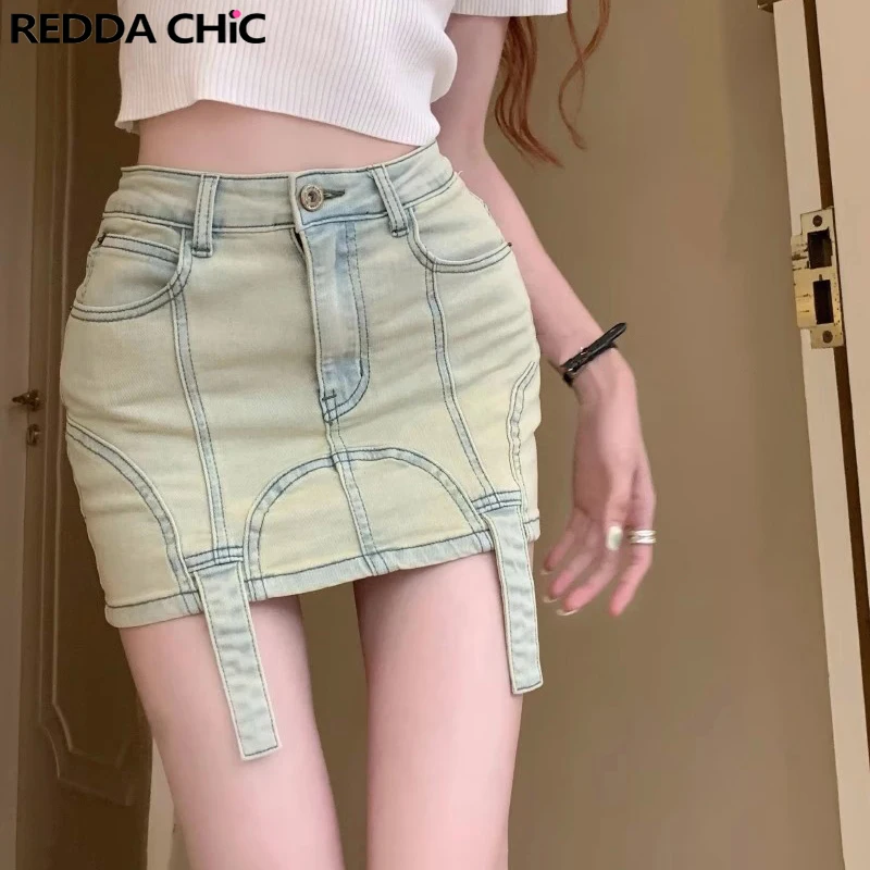 

Женская винтажная мини-юбка REDDACHiC Y2k, эластичная Сексуальная облегающая мини-юбка с высокой талией, короткие джинсовые шорты, Корейская уличная одежда