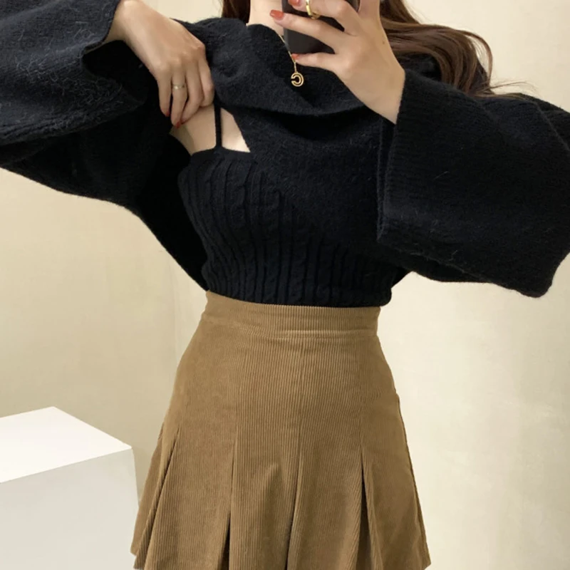 Woherb осень-зима 2022 универсальный вязаный жилет + Асимметричная укороченная