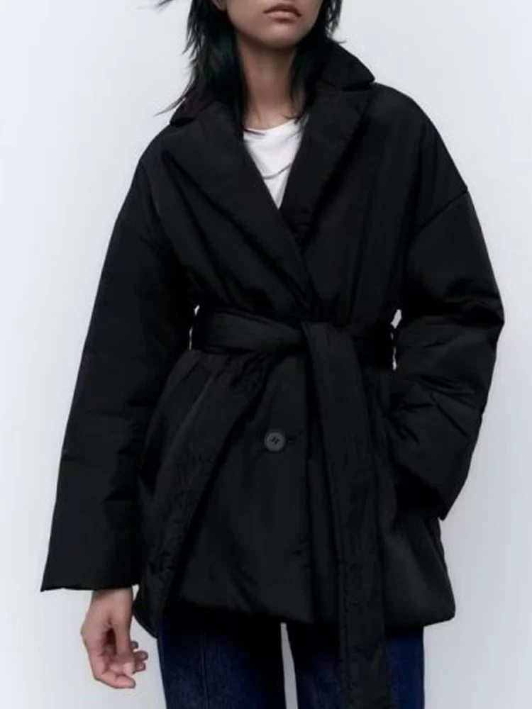 

Kumsvag 2022 Winter Women Warm Parkas Jackets Coats Fashion Solid Loose Thicken Down cotton Sashes Female Street Parka Outerwear
