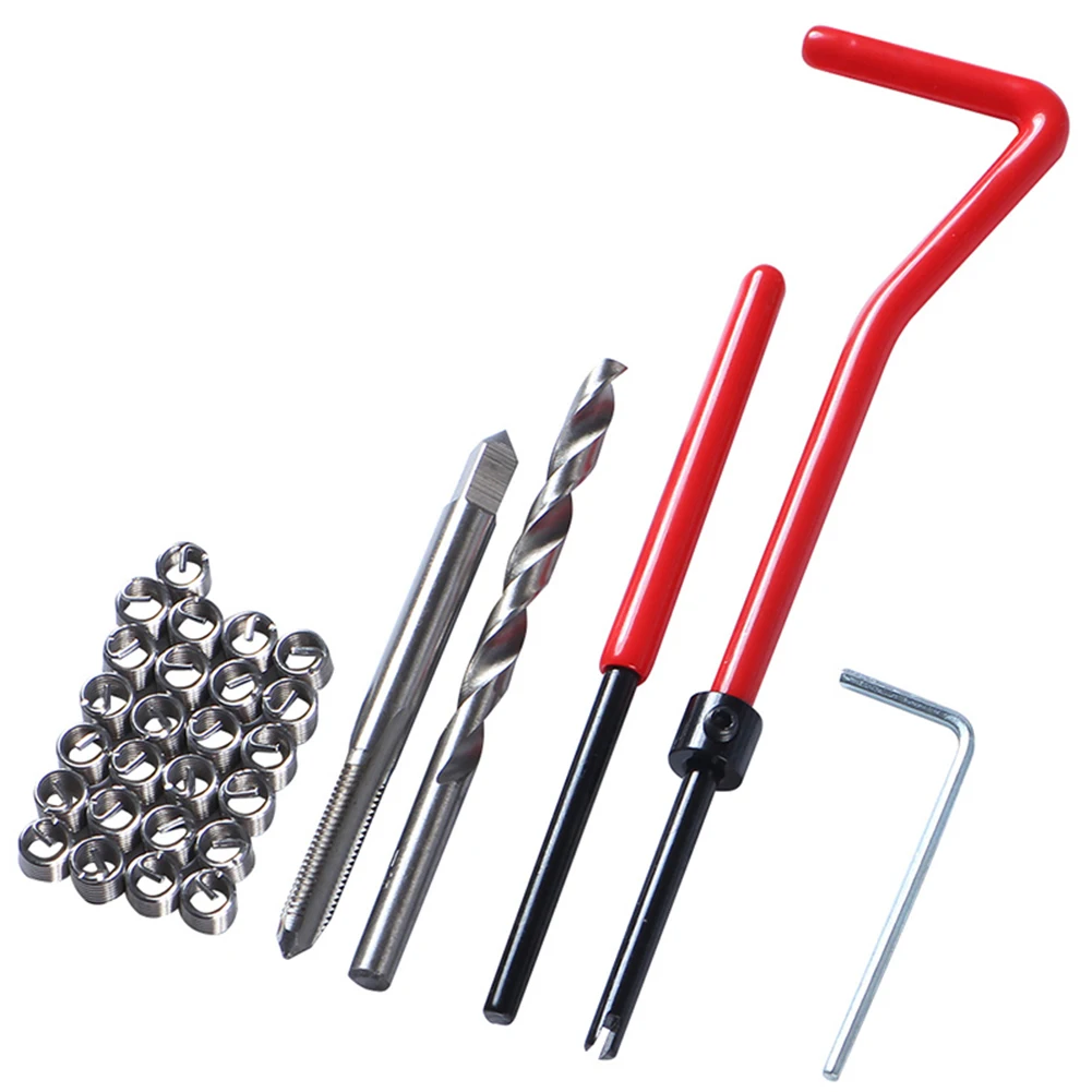

30pcs Repair Kit Hand Tools Automotive Applications Cutter Wire Insert Red Thread Tap Wrench Twist Drill