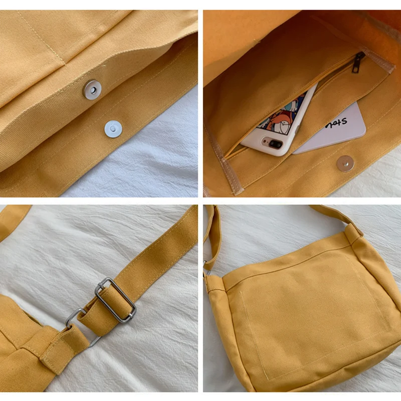 Large Capacity Students Canvas Shoulder Bags Female Handbags Korean Satchel Cotton Cloth Crossbody Bag Women 2023 School Bag