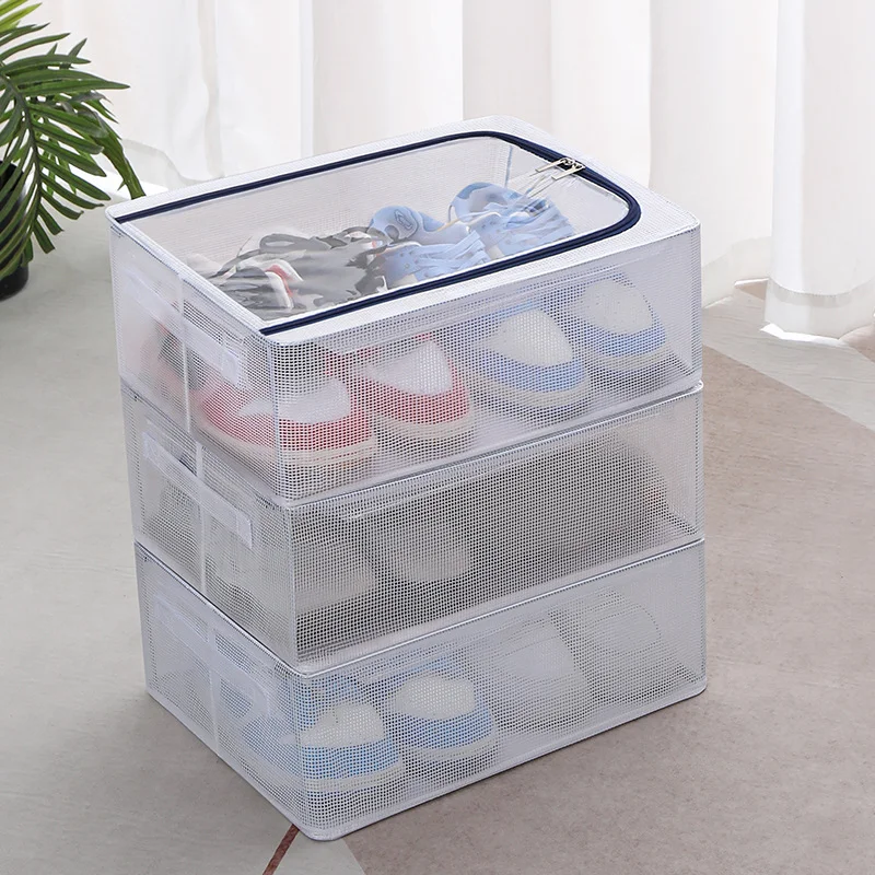 3pcs Shoe Storage Organizer Shoebox Stackable Under Bed Drawer Type Washable Case Cabinet Shoes Rack Clothes Storage Container