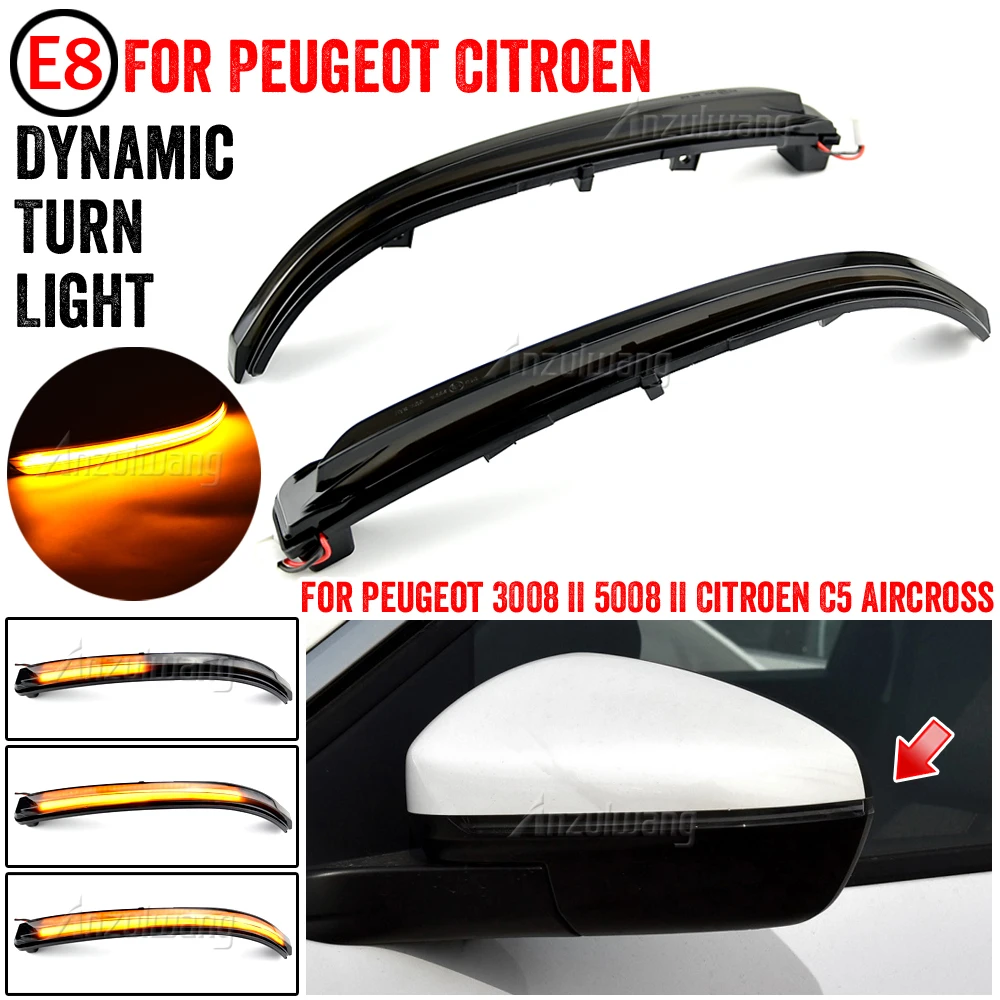 

2 Pieces Dynamic Blinker LED Turn Signal Lights For Peugeot 3008 5008 2016-2021 Side Mirror indicator Lamp For Citroen C5