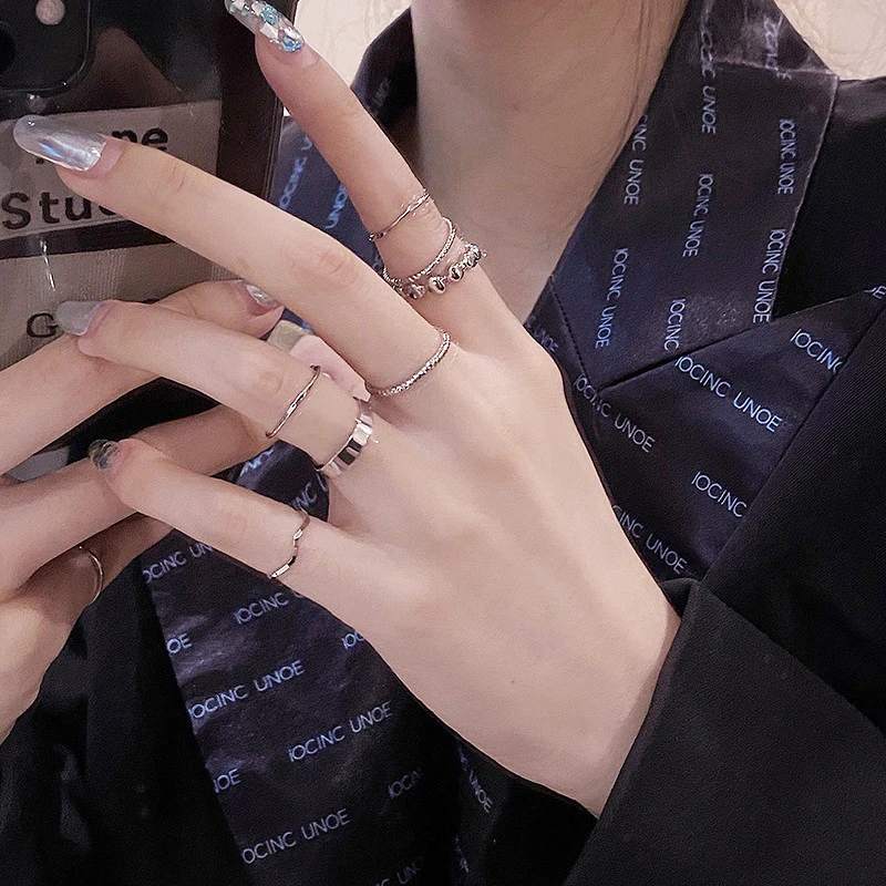 

5/7 Pcs Metal Pearl Rings Set for Women Gold Beads Anxiety Ring Simple Thin Line Anillos Open Minimalist Jewelry Sets Party Gift
