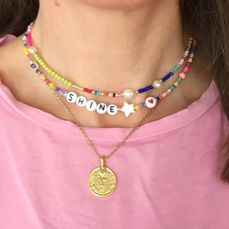 

Custom Name Bracelet Couple Bracelets for Women Custom Handmade Natural Shell Stones Beads letter Choker Charm Jewelry Gifts