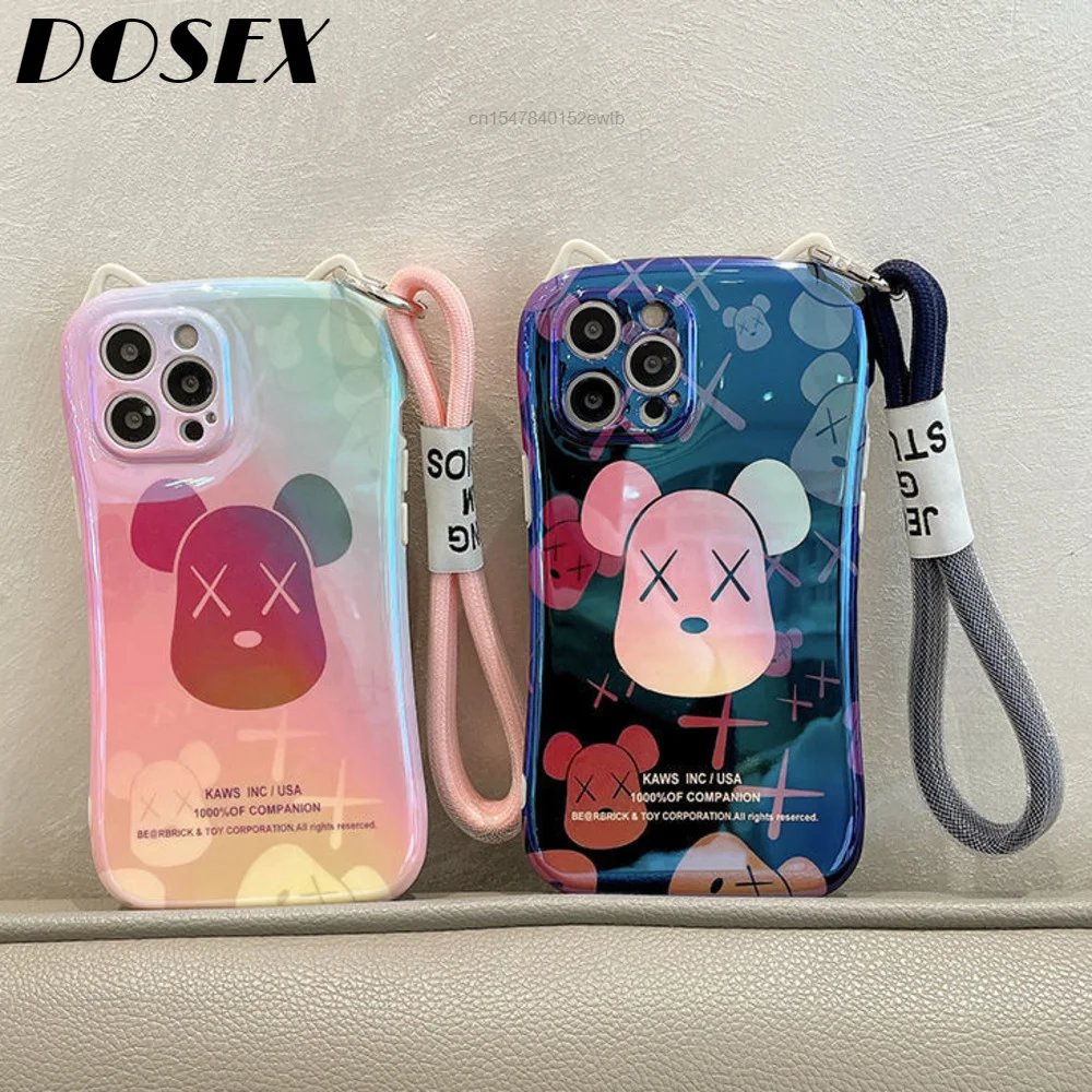 

New Fashion Co-brand Luxury Iphone 13 12 11 Pro Max 7 8 Plus X Xr Xs Case With Wristband Design Soft Silicone For Women Girls