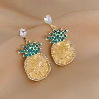 fashion colorful pineapple earrings rhinestone statement yellow red crystal fruit for girls women