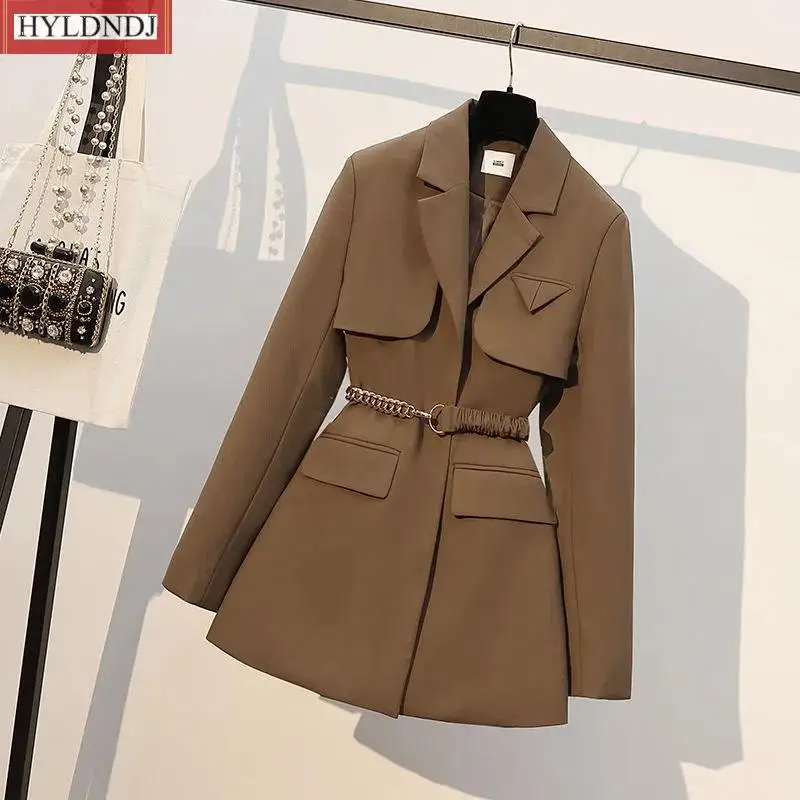 2023 New Design Sense Niche Loose Belt Suit Jacket Waist Windbreaker Female Blazer with Lining Trend Street Women Fashion Blazer