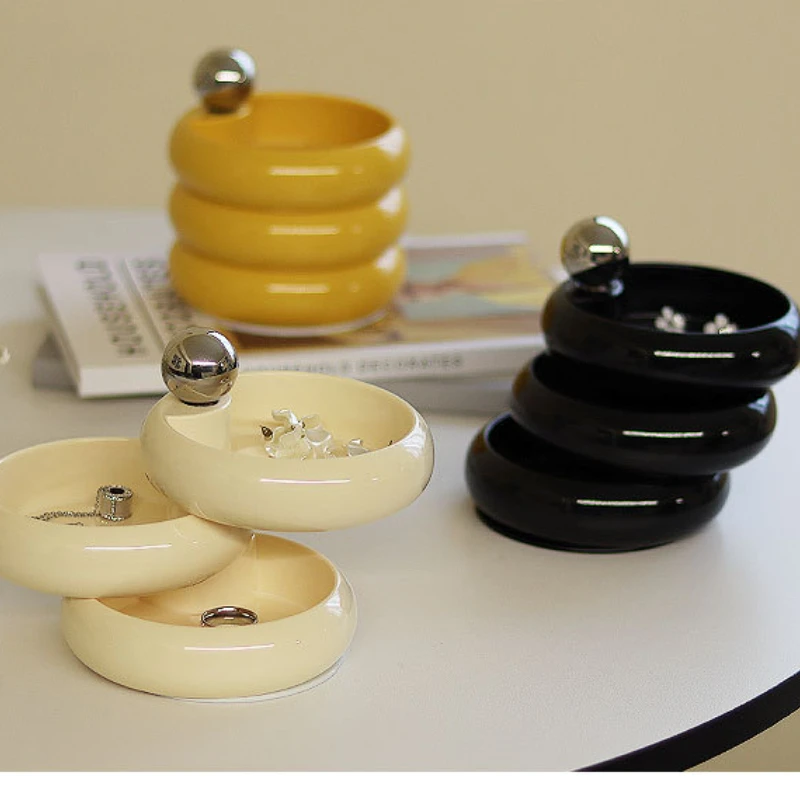 

Ins Metal Handle Jewelry Storage Box Multi-layer Rotatable Jewelry Cosmetics Box Storage Plastic Organizer Box porta joias