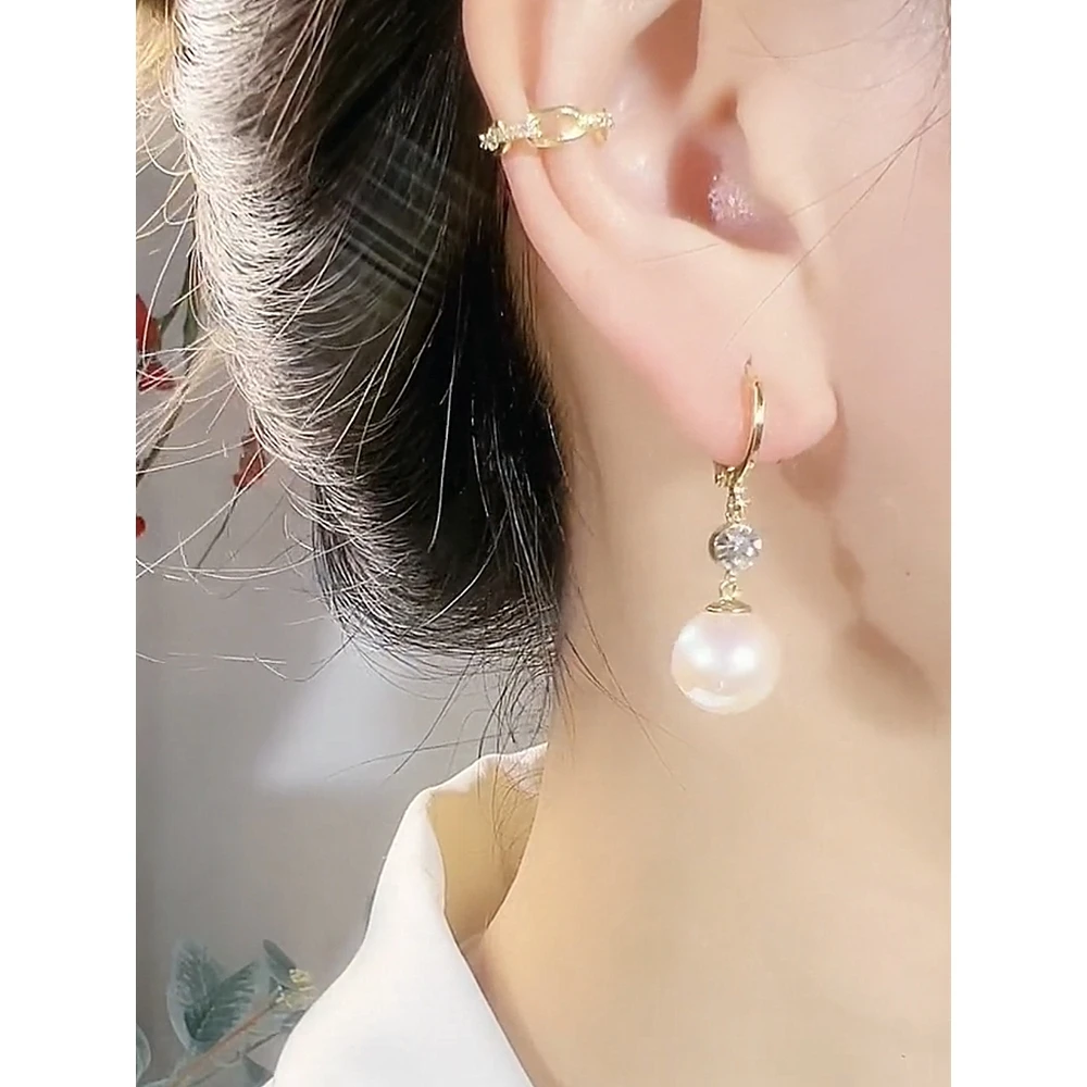 Mikimoto Japanese and Korean New Fashionable Pearl Earrings Light Luxury Fashion Diamond-Embedded Long Elegant