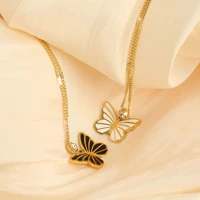exquisite zircon butterfly necklace for women stainless steel enamel black white pendant necklace delicate bridal jewelry gifts