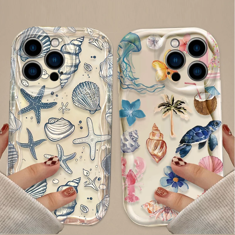 Фото Чехол для телефона iPhone 16 16E 15 14 13 12 11 Pro Max X XS X S Max XR SE 2020 SE4 7 8 Цветной морской организм Мягкий силиконовый чехол №2