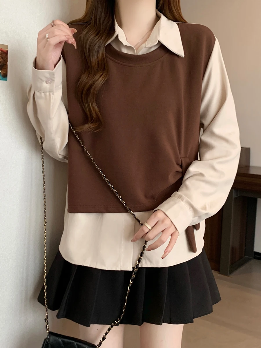 Большие размеры французские рубашки в стиле ретро искусственные из двух