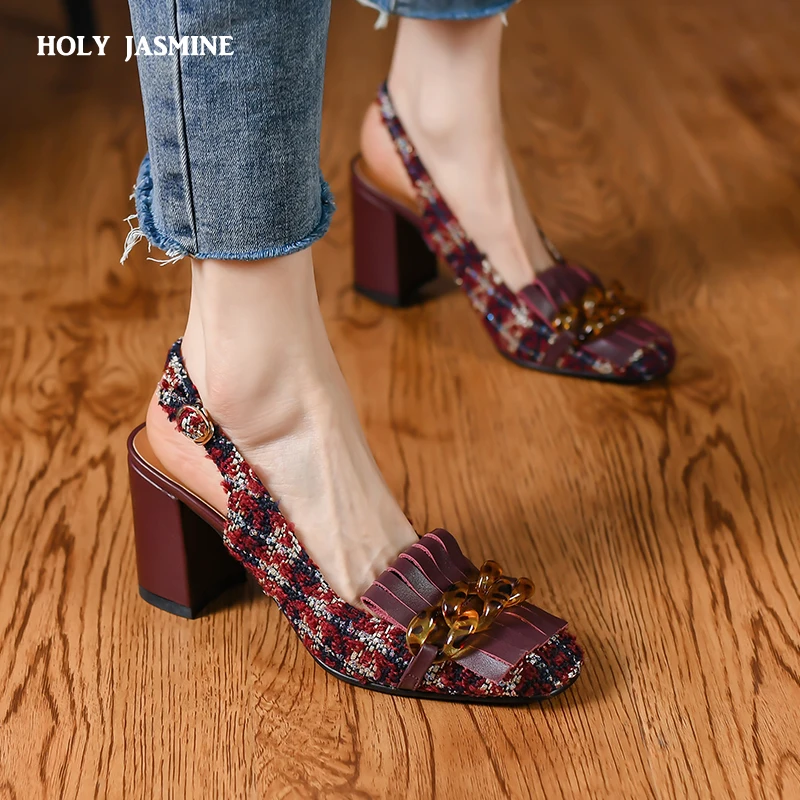 2022 Summer Chunky 7cm High Heel Sandals Women Retro Slingback Modern  Sandals Crystal Chain Fringe Tassel Pumps Banquet Shoes - купить по  выгодной цене | AliExpress