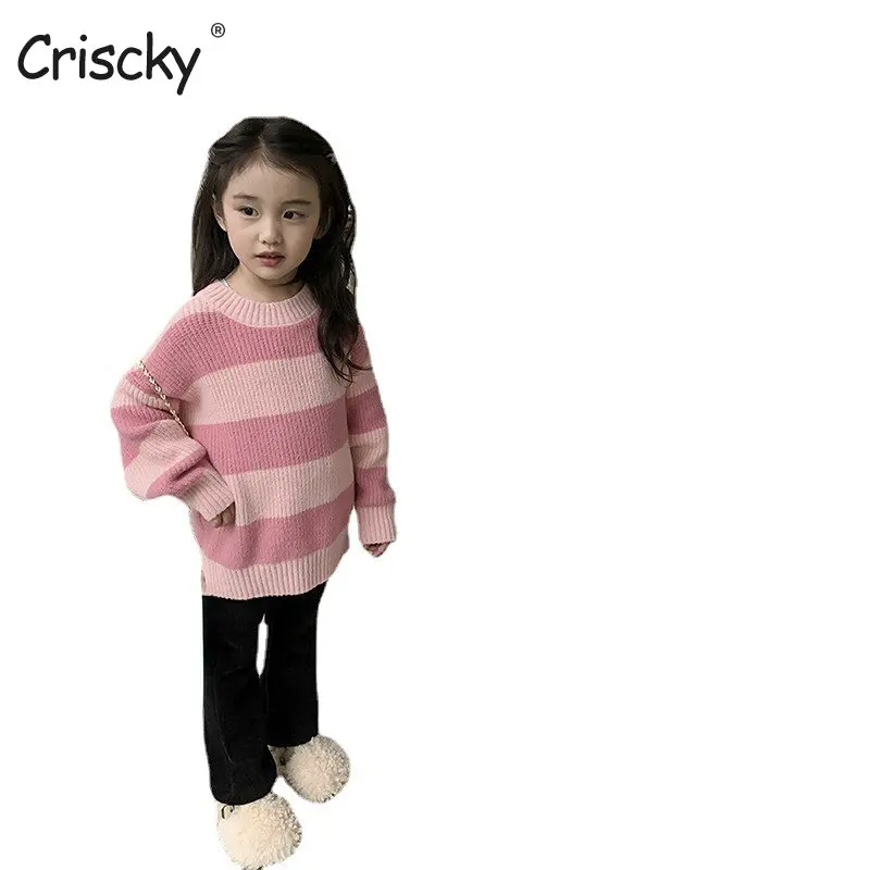 

Criscky 2022 Fashion Winter Kids Girls Sweet Sweaters Baby Autumn Long Sleeve Knitted Clothes Korean Children Knitwear Tops