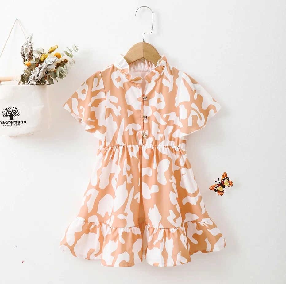 

LAPA Girls A-Line Camouflage Short Sleeve Ruffled Midi Dress Kids Summer Casual Cute Fairy Dress Clothes