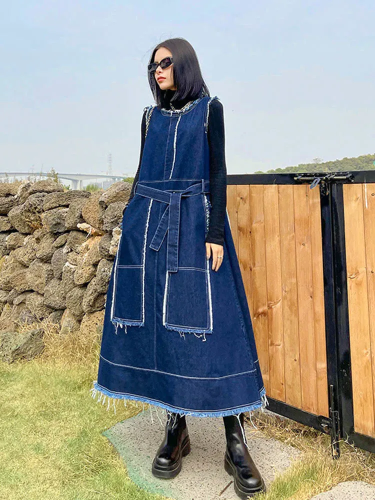 Платье женское джинсовое в стиле ретро роскошный модный жилет из денима