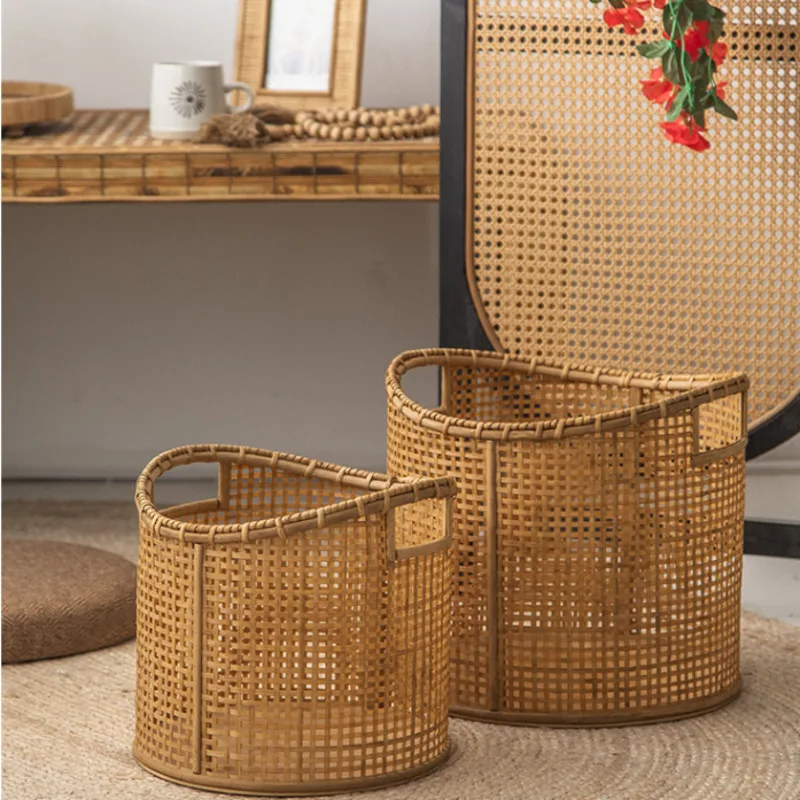 

Japanese Rattan Laundry Basket Hollow Storage Basket Multifunctional Dirty Laundry Baskets Environmental Health Wicker Basket