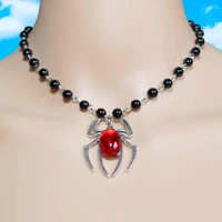 egirl aesthetic red crystal spider necklace korean fashion gothic cosplay pendant necklace for women punk jewelry beads choker